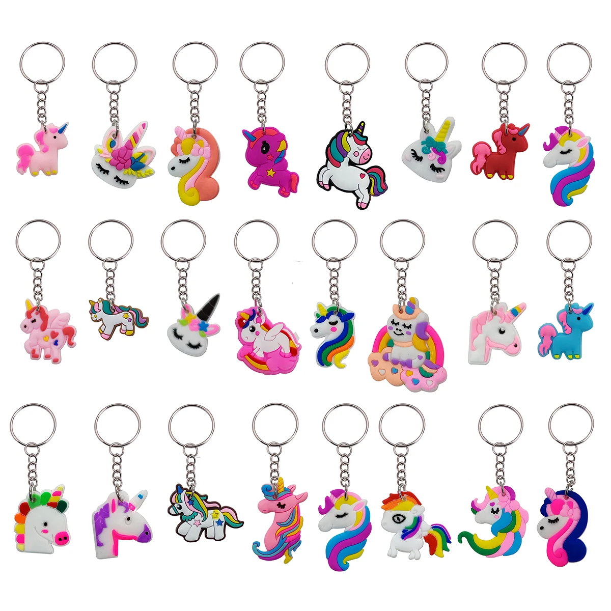 24 Stück niedlicher PVC-Einhorn-Schlüsselanhänger, Cartoon-Tier, Schlüsselanhänger, Ring, Tasche, Rucksack, Charm, Geburtstag, Party, Dekoration, Jungen und Mädchen, Geschenk – Detail 2