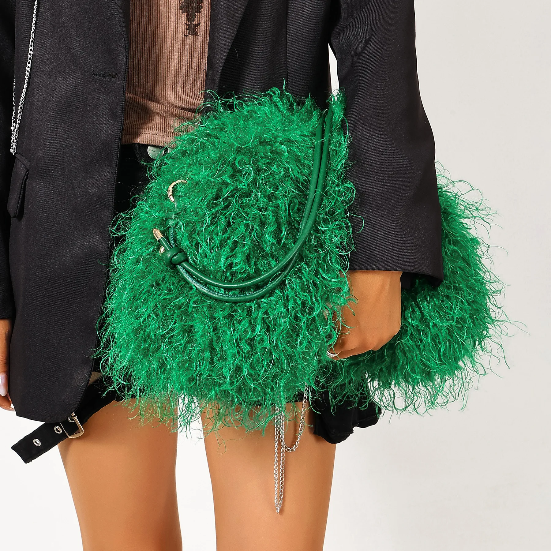 Women Faux Fur Cluth Bag Winter Warm Fuzzy Pouch Frame Clasp Cossbody Bag Dopanmine Style Clip Plush Shoulder Female Bags