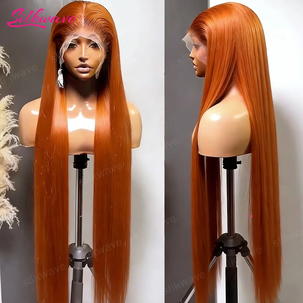 

32-дюймовый прямой оранжевый парик с кружевной передней частью из натуральных волос, цвет 350, бразильские волосы, 13x4 HD прозрачный кружевной фронтальный парик для женщин