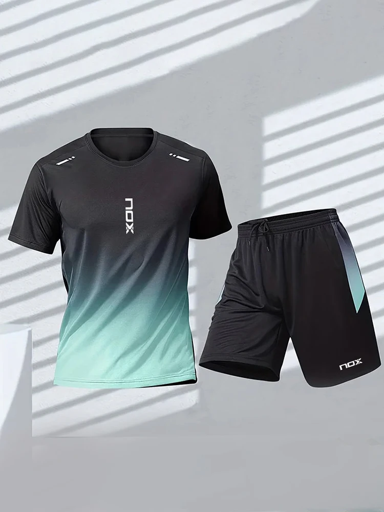 Conjunto de camiseta esportiva Nox masculina e shorts soltos, futebol, badminton, confortável, tênis, verão