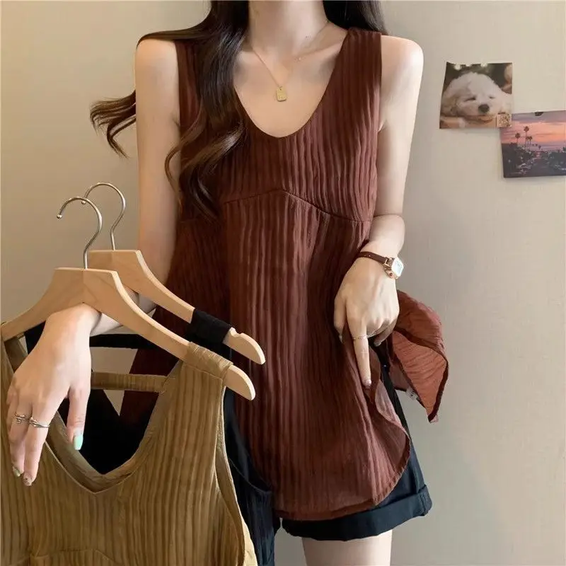 

Summer Sleeveless Vest Loose Sling Bottoming Top Korean Popular Camisetas Clothes Ropa De Mujer Graphic T Shirts Female Clothing