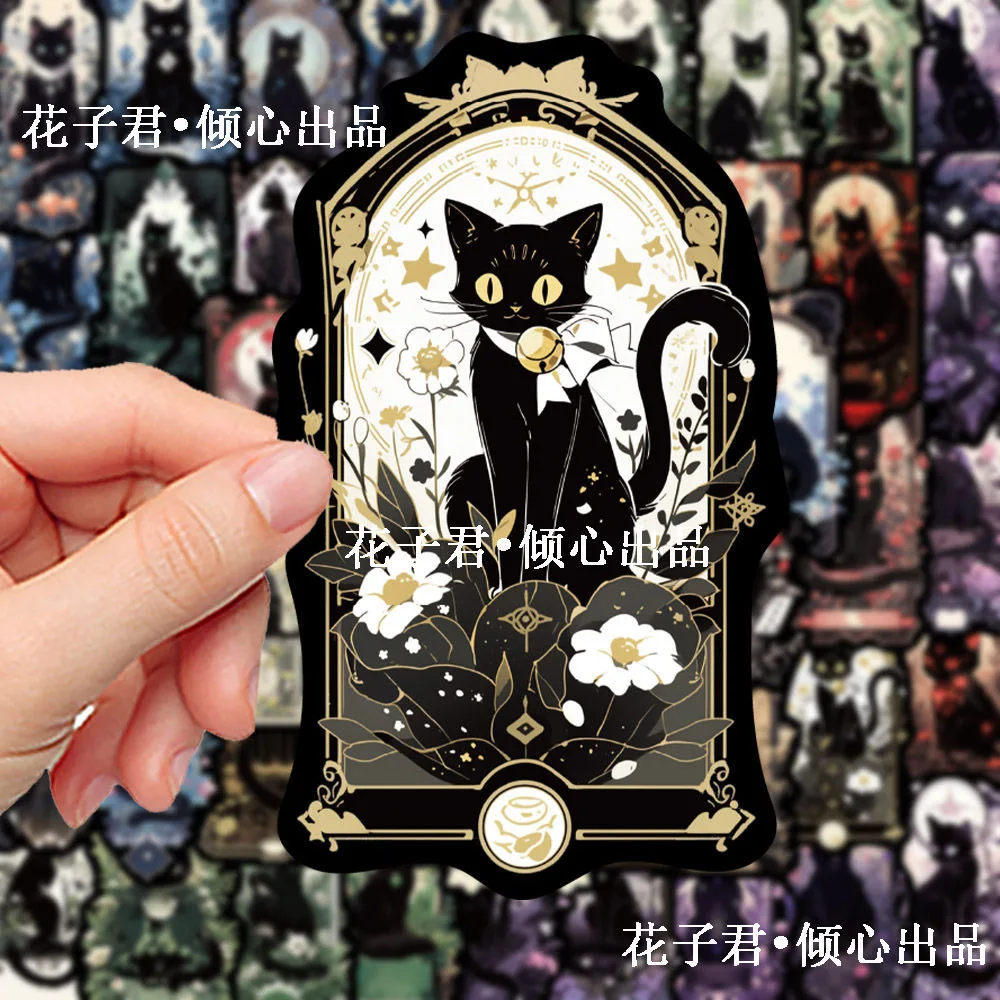 코스프레 100 어두운 고딕 검은 고양이 높은 아름다움과 창조적 틈새 낙서 고양이 데스크탑 스티커와 신비한 스티커 DIY