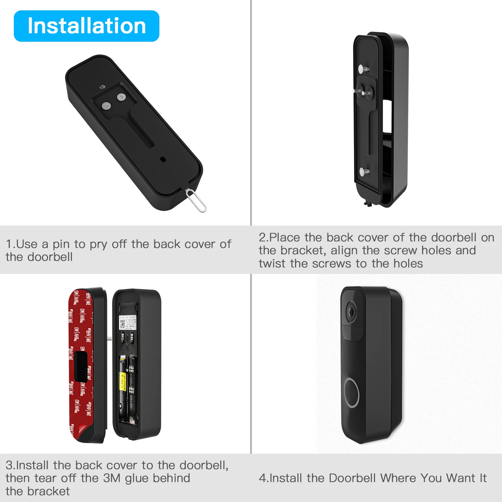 35° View Wall Plate Holder for Blink Video Doorbell,Stylish Sturdy Durable Doorbell Bracket,No Drilling VHB Tape Install