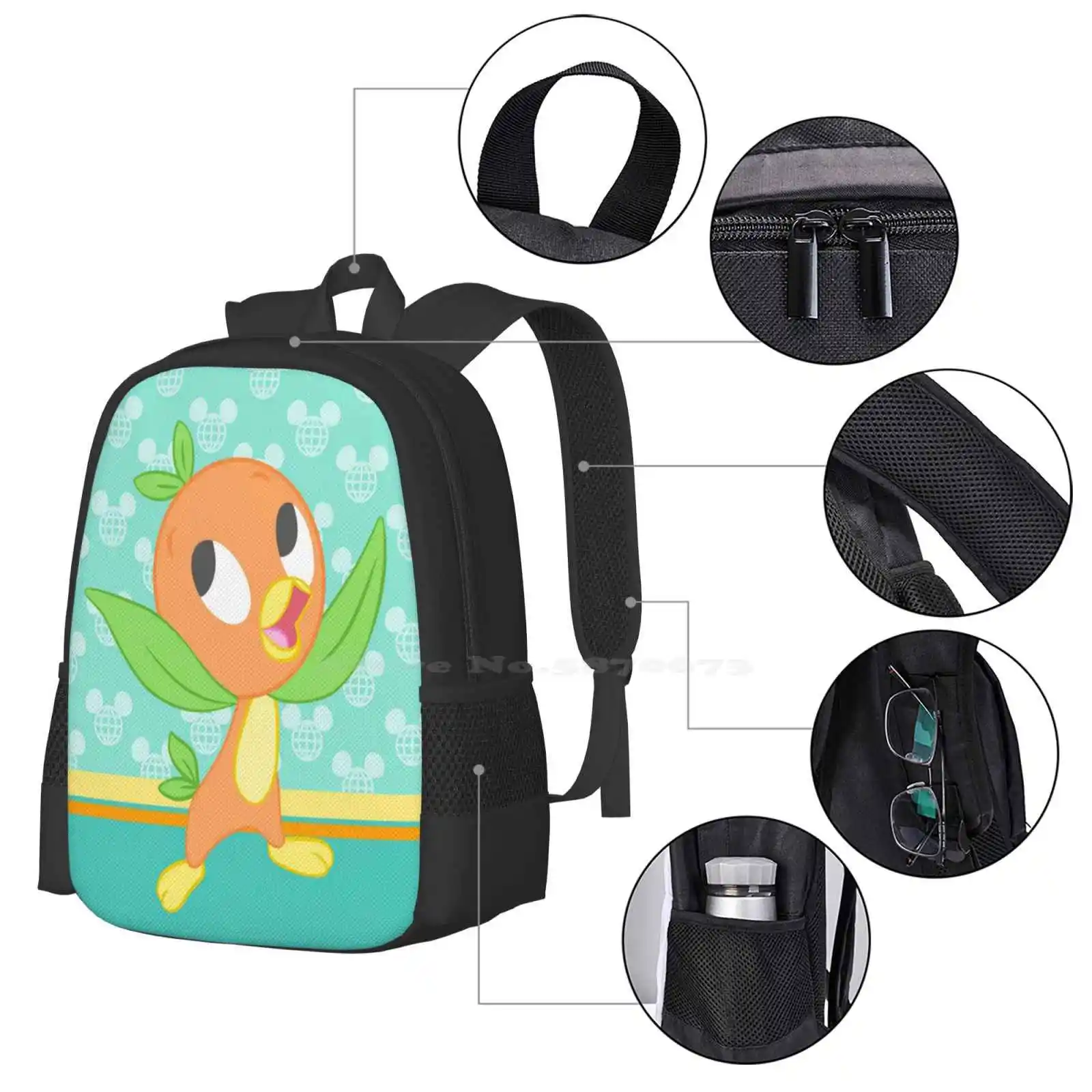 Wdw-mochila con diseño de pájaro naranja, morral escolar, naranja