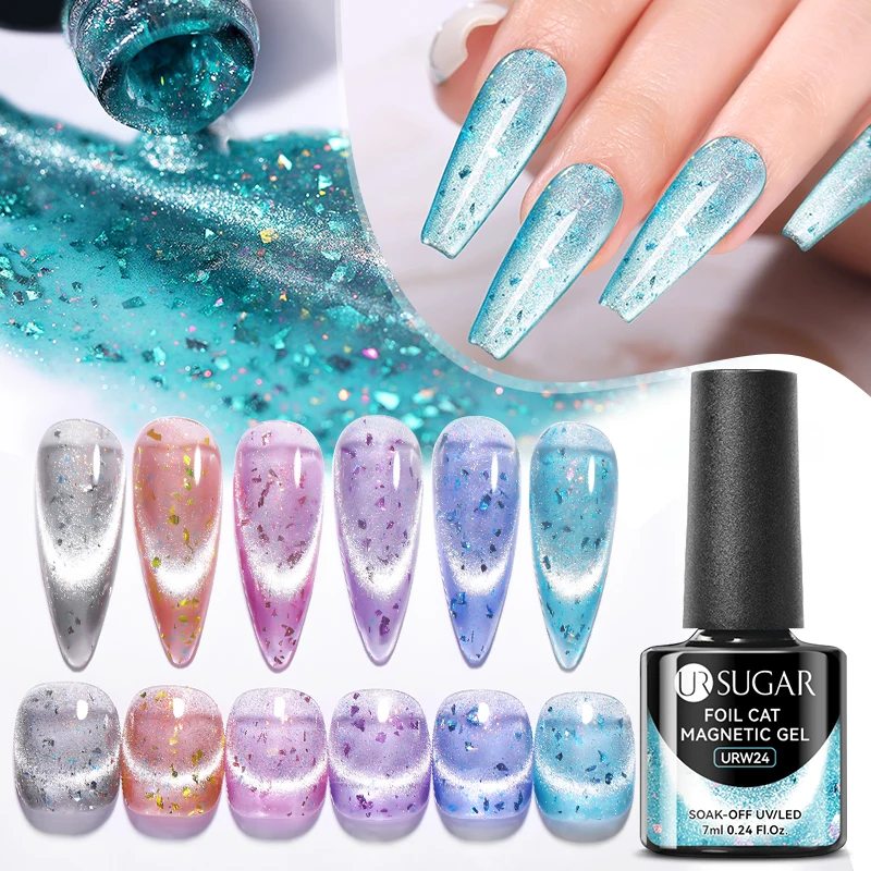 UR SUGAR 7ml Gold Glitter Cat Magnetic Gel Nail Polish Blue Crystal Shimmer Semi permanent Soak Off UV LED Nail Art Varnish