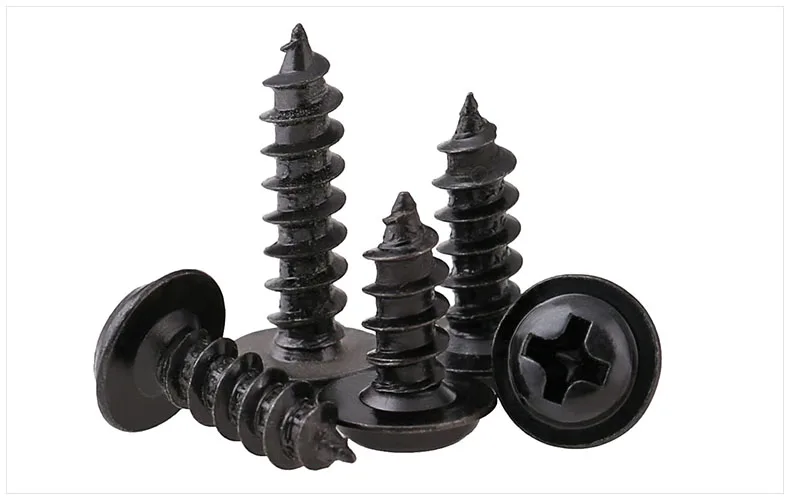 50 100 200 pcs M1.4 M1.7 M2 M2.5 M3  M3.5 M4 PWA  Mini Black Steel Phillips PWA Cross Round Head Self Tapping Screws with Washer