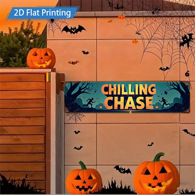1 قطعة علامة معدنية ، 4x16 بوصة هالوين تقشعر لها الأبدان تشيس 2D طباعة مسطحة علامة معدنية للديكور الاحتفالي #4