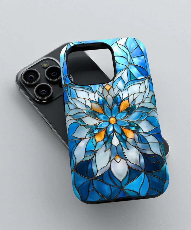 Blue Gold Stained Mandala Snowflake Phone Case For IPHONE 16 15PRO MAX 14 13 12 11 Acrylic TPU Two in one magnetic Phone Cases