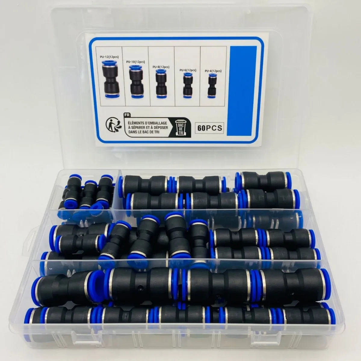 

60Pcs Quick Pneumatic Fittings Push-In Connectors Straight Combination 4 6 8 10 12mm