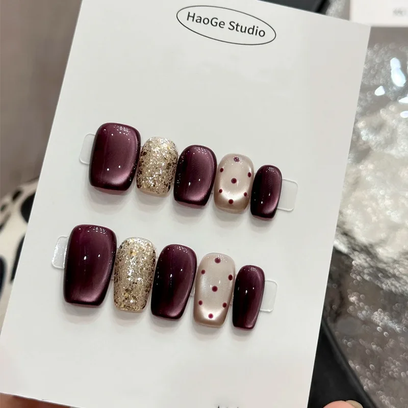 10Pcs Handmade Nails All-Size Cat-Eye Collection—Short Fairy-Like Nails with A Press-On Design Perfect As A Gift for Girls