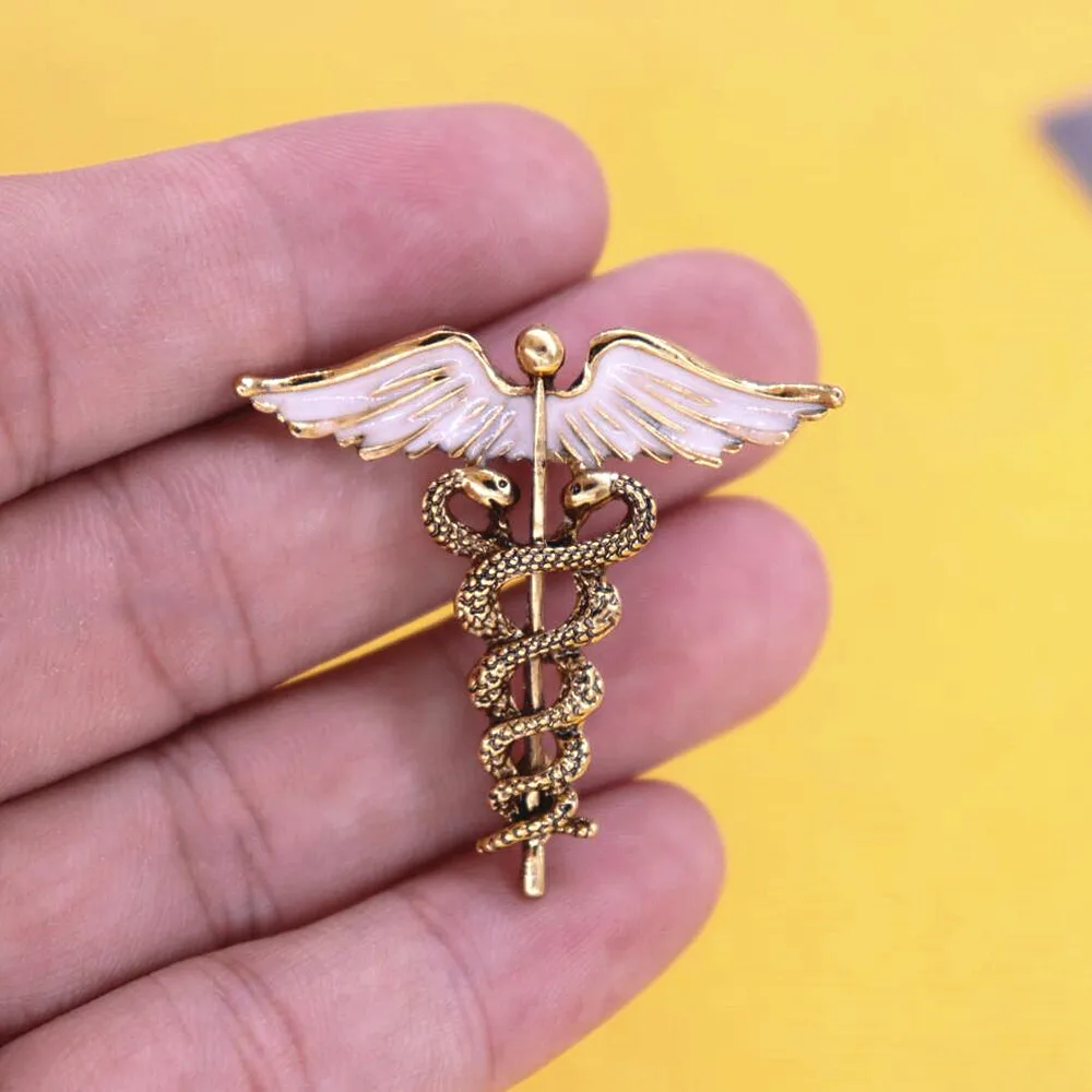 Fashion Metal Gold Plated Caduceus Pin Masonic Group Social Members Jewelry Party Gifts