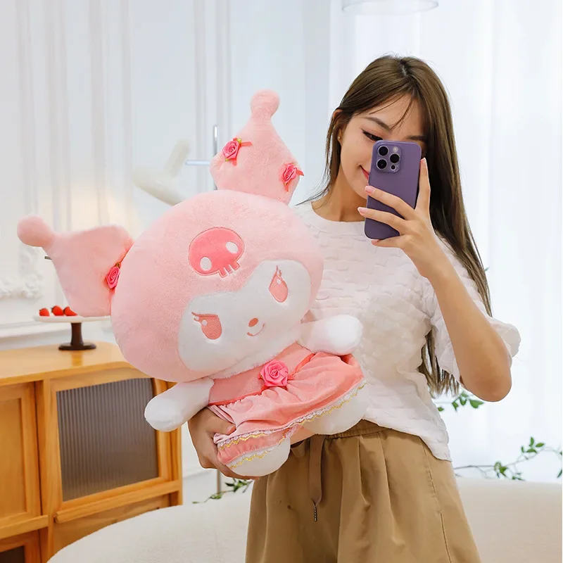 35cm/45cm/65cm Sanrio Hello Kitty My Melody Velvet Rose Plush Stuffed Toy Kuromi Anime Plush Stuffed Doll Cushion Children Gift