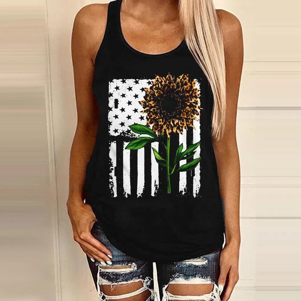 

Sunflower Printed Streetwear Hip-Hop Vest Tops Round Neck Loose Sleeveless Tank Women Casual Fashion Versatile Camisoles