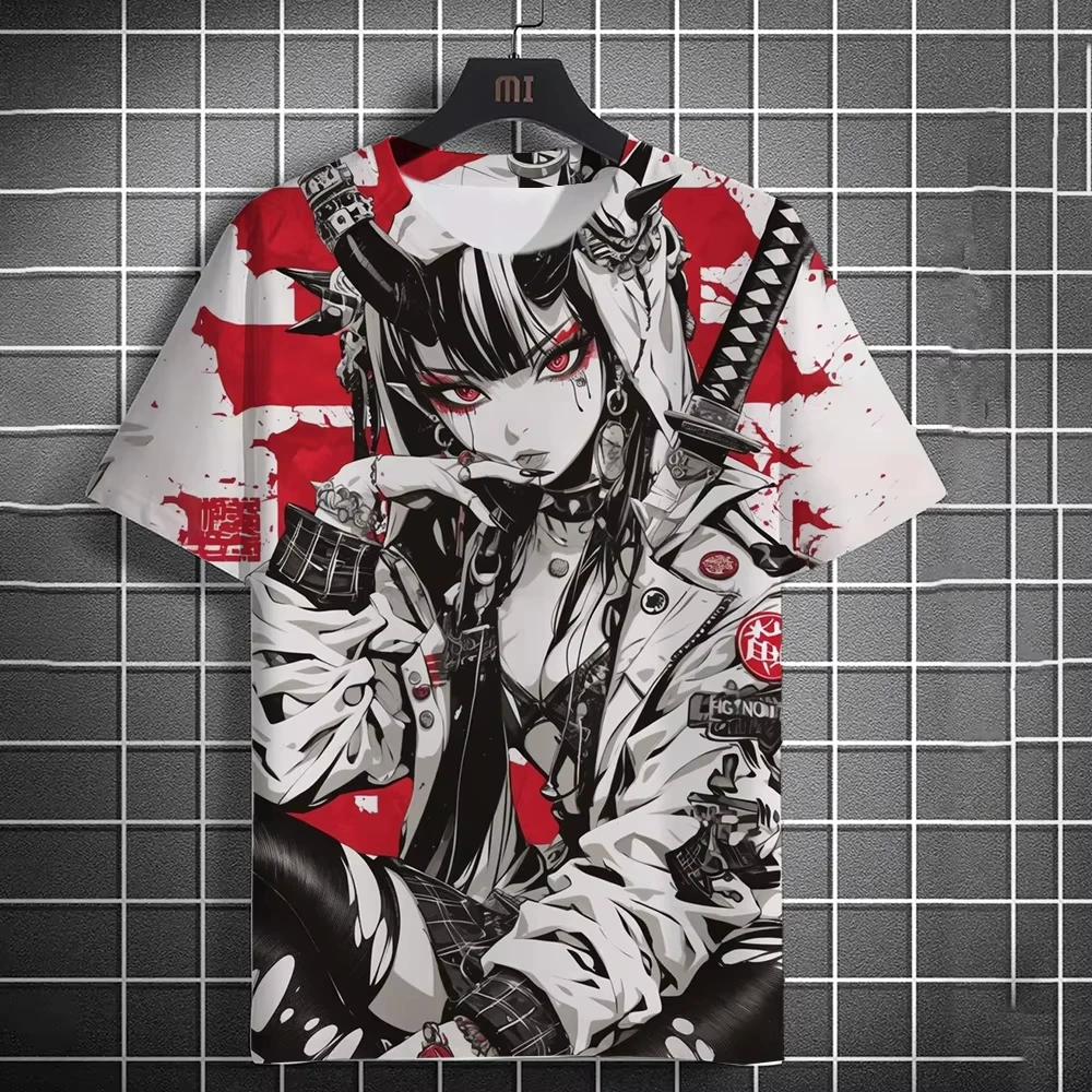 Japanese Anime Girl 3D Print Sports Breathable Men T Shirt Harajuku Kawaii Y2K Casual Street Short Sleeve Fashion Top