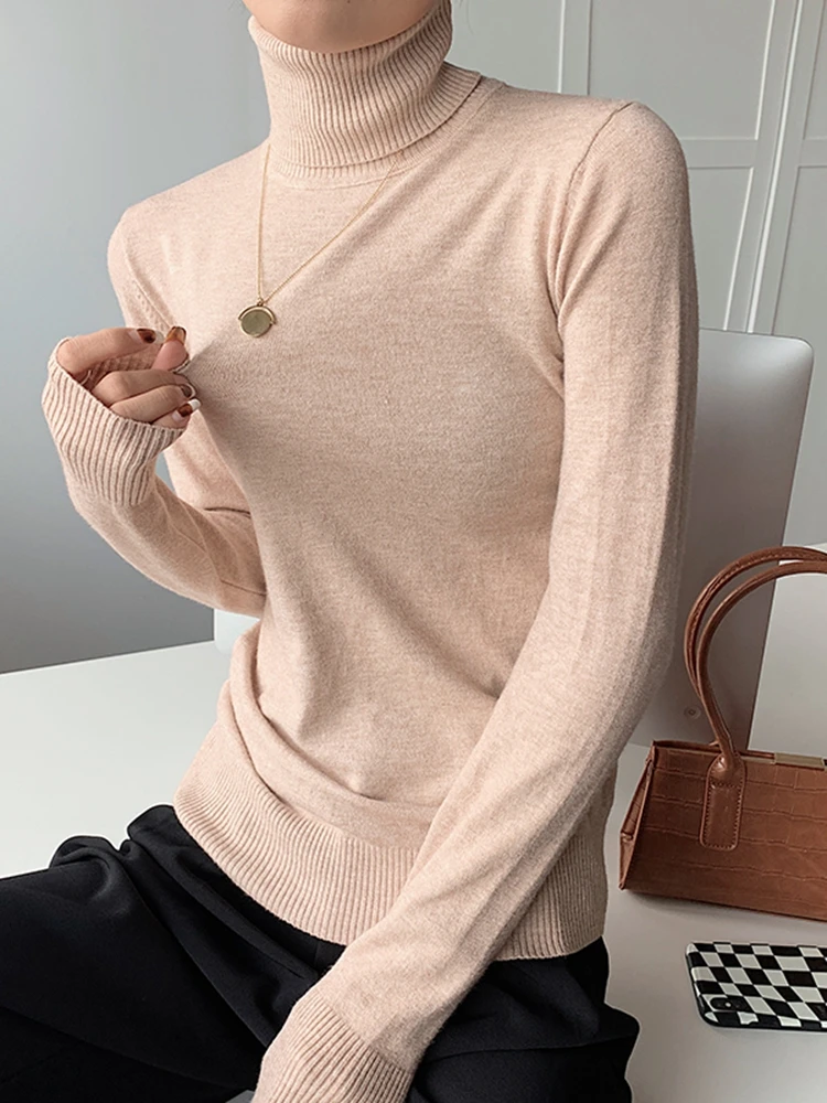 Pullovers Turtleneck Sweater for Women Long Sleeve White Black Soft Female Jumper Clothing 2022 Autumn Winter Knitted Sweater