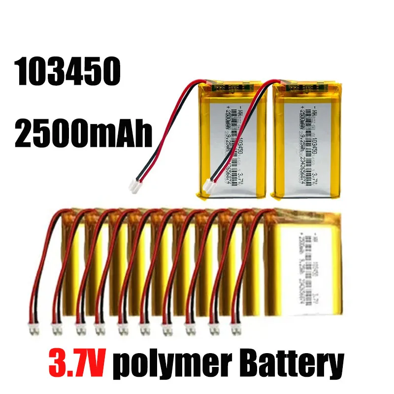 Nuevos artículos 103450 3.7V 2500mAh Polymer Lithium Rechargeable Battery JST PH 2.0mm 2pin Plug for GPS Navigator MP5