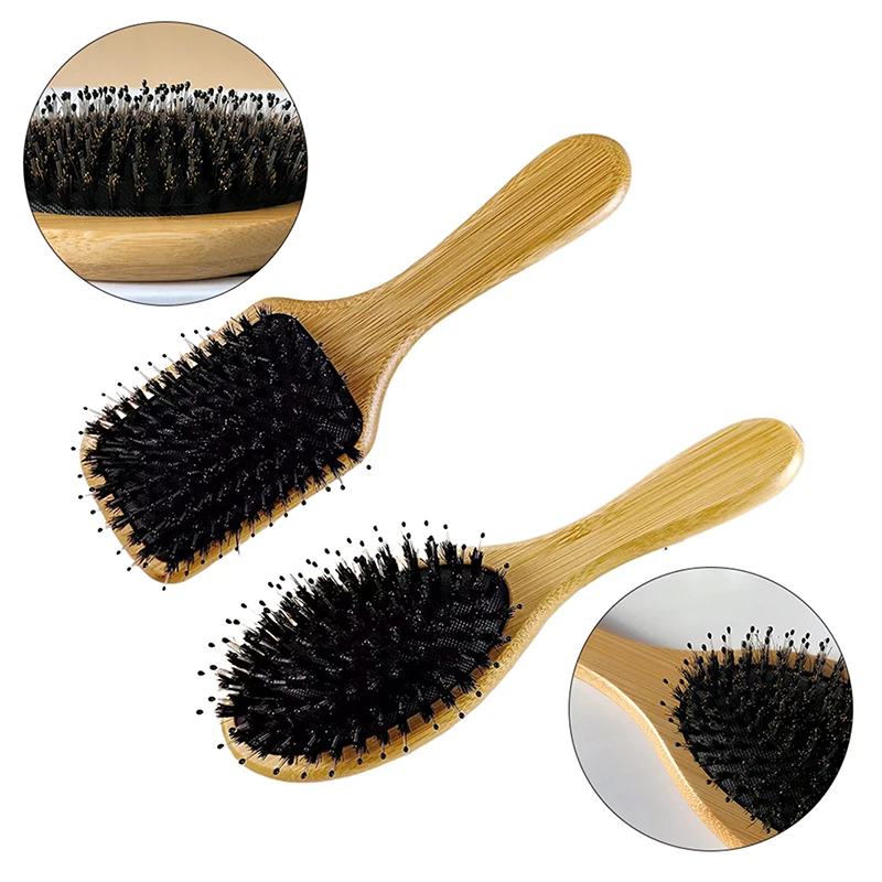 Natural Boar Bristle Hair Brush Bamboo Handle Scalp Massage Comb Anti-static Hair Comb Gasbag Detangling Hair Brush Styling Tool