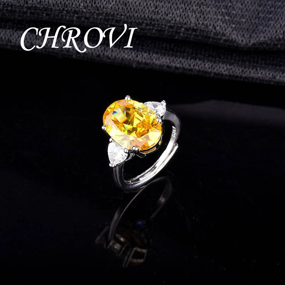 Luxury-Style 925 Silver Yellow Diamond Open-Style Ring Set with Attractive Yellow Crystal Gemstones Women's Ring