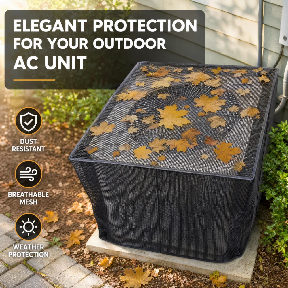 Outdoor AC Cover Universal Fit, PVC Mesh Air Conditioner Cover with Drawstring, Stops Leaves and Debris