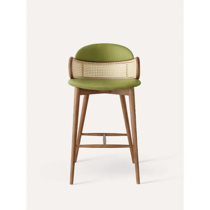 Rattan bar chair, solid wood medieval wabi sabi Nordic island home 65 high bar chair