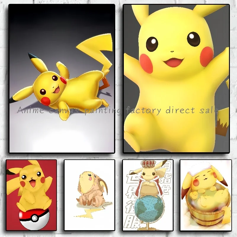 Anime Pokemon Pikachu Watercolor Painting on Canvas Posters and Prints for Living Room Kids Room Wall Art Decoration Pictures