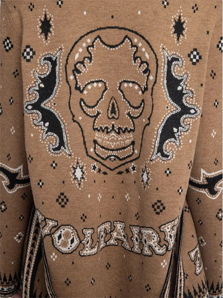 طباعة محبوك شرابة سترة طويلة المرأة الخامس الرقبة كم كامل الدانتيل يصل سترة الخريف أنيقة الإناث اليومية ملابس خارجية غير رسمية #6