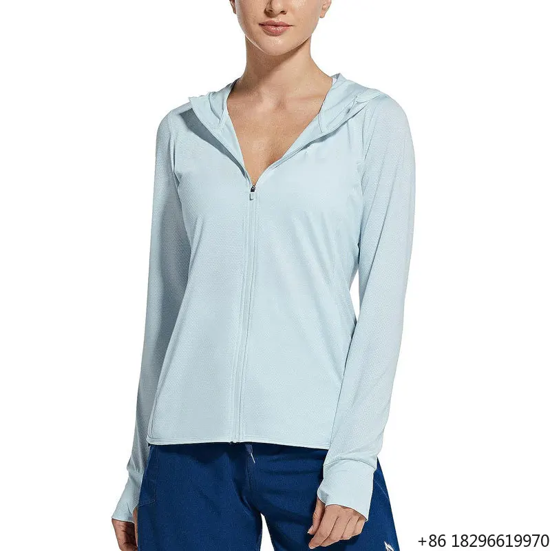 Women UPF50+ Hooded Sun Protection Jacket Cooling Thin Shirt With Pocket Outdoor Hiking Travel Casual Coat