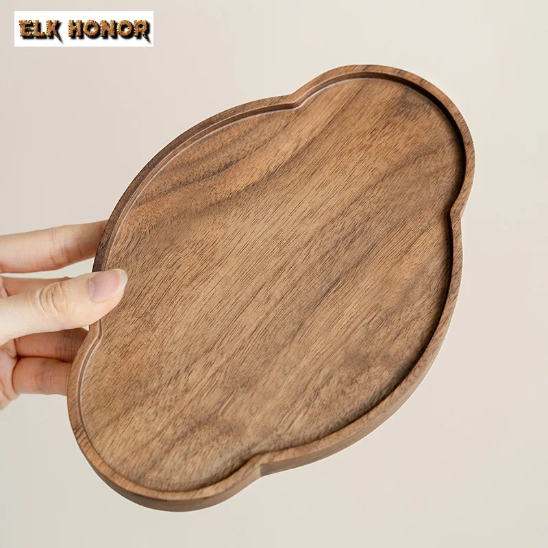 Handmade Walnut Wood Begonia Tea Tray Pure Solid Wood Dry Bubble Table Zen Magnolia Tea Mat Pot Heat Insulation Pad Tea Ceremony