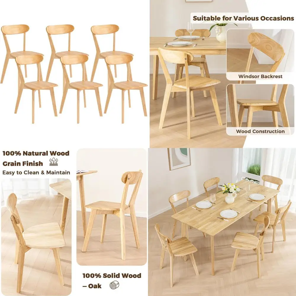 

Mid Century Oak Dining Chairs Set of 6, Vintage Solid Wood Kitchen Chairs for Dining Room