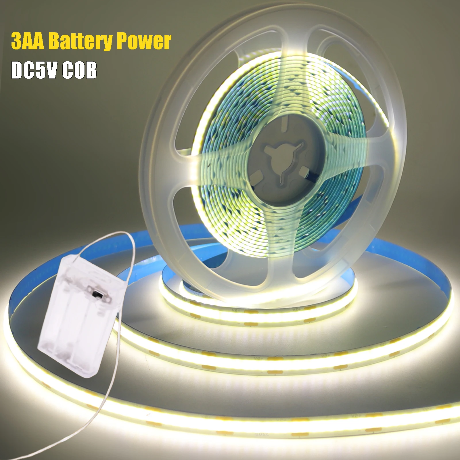 5V COB LED Strip Light 3AA Battery Power High Brightness 320LEDs/M DIY Flexible Light Strip Bedroom Cabinet TV Backlight Lamp