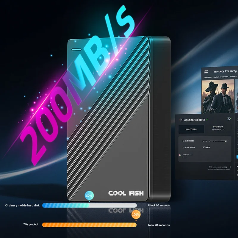 

Портативный внешний жесткий диск COOL FISH, 2,5-дюймовый USB 3.0, высокоскоростной, 200 МБ/с для ноутбуков Mac, память 500G/640G/1T/2T/4T