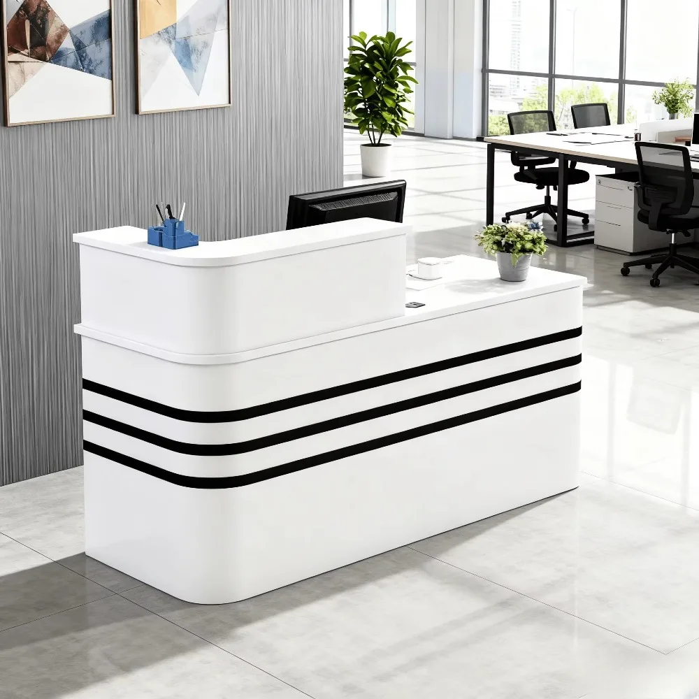Modern solid wood rectangular office reception - compact front desk counter with stylish design