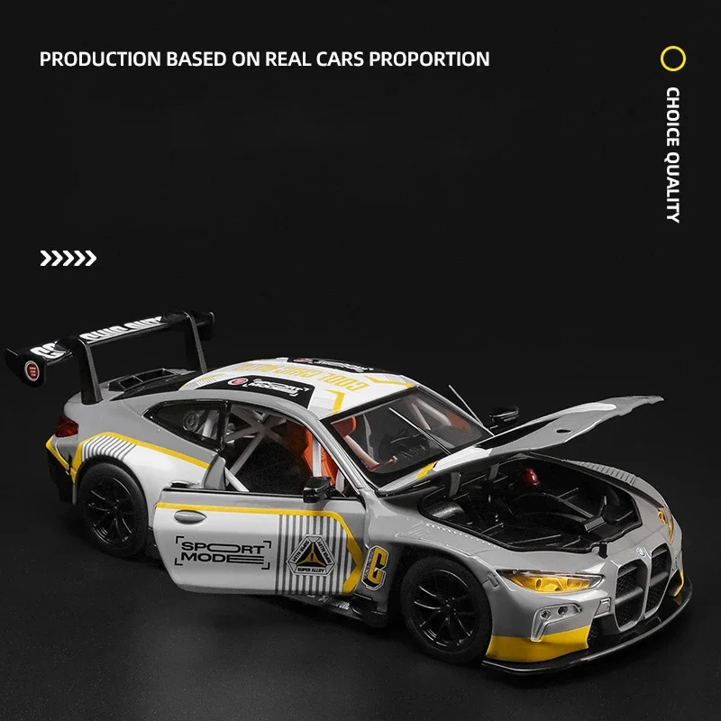 1:24 BMW M4 GT3 Alloy Die Cast Toy Car Model Sound and Light Pull Back Children\'s Toy Collectibles Birthday gift