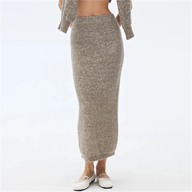 Y2K High-Waist Shiny Sequin Knitted Mini Skirt for Women Autumn New Style Heavy Embellished Casual Fashion Mixed Long Skirt