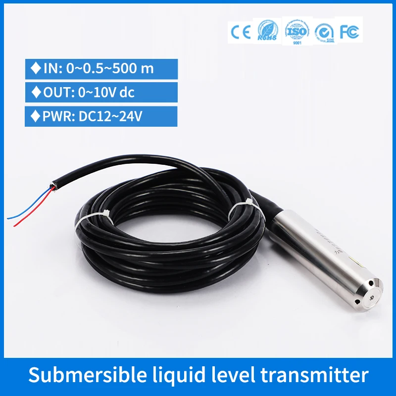 

IP68 Industrial Hydraulic Water Tank Pool Pressure Level Transmitter Immersible Analog 0-10V Water Level Sensor Transmitter