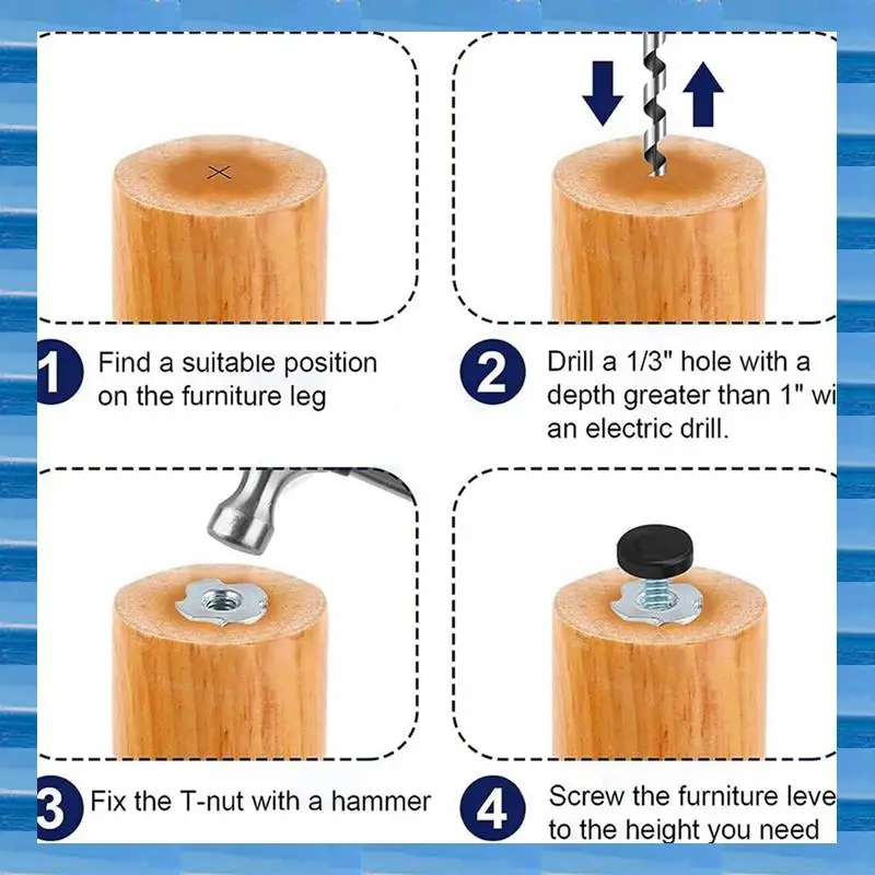 AT53 96 PCS M6 Thread Adjustable Furniture Levelers Screw In Chair Feet Adjustable Furniture Feet Leg Levelers