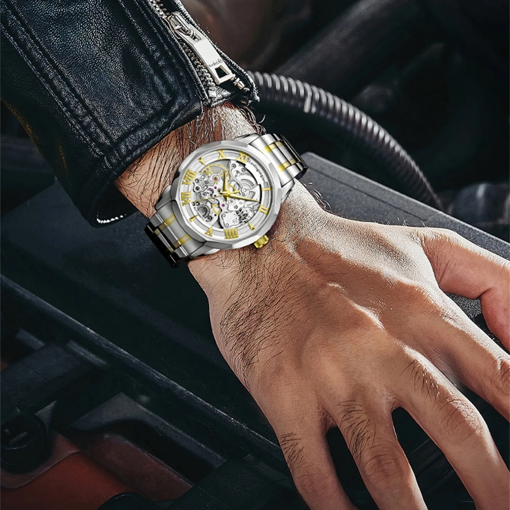 

Роскошные полые светящиеся мужские часы, полностью автоматические механические деловые часы, ретро и простые мужские водонепроницаемые спортивные часы