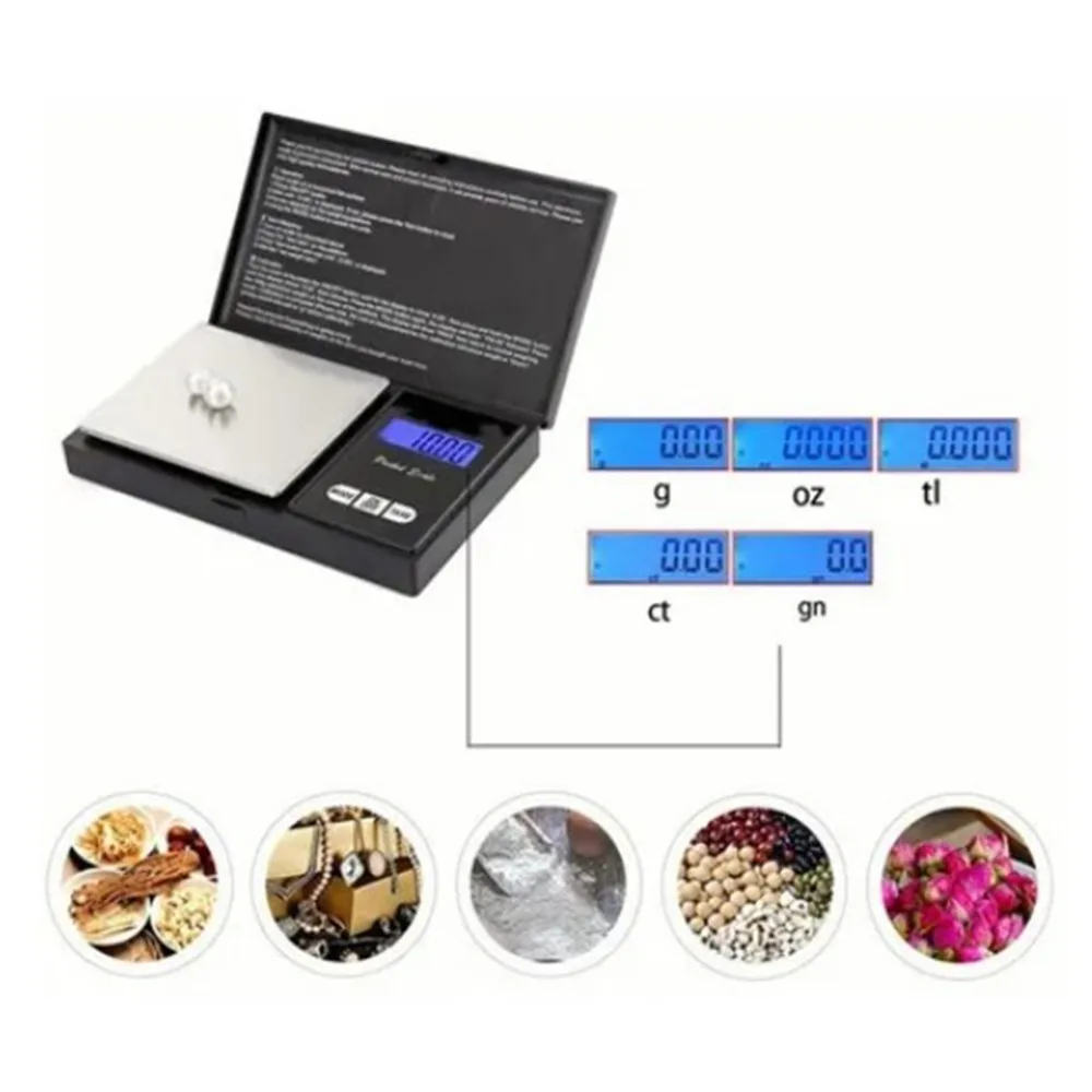 Plastic Stainless Steel Digital Pocket Scale Backlit LCD Display 0.1g Accuracy Electronic Food Scale Multi-Unit Measurement