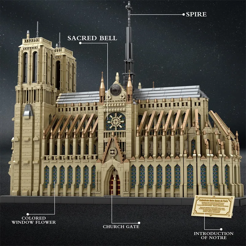 Notre-Dame kathedraal bouwstenen - gotische architectuur LEGO-stijl puzzel, Parijse landmark model voor geschiedenisliefhebbers