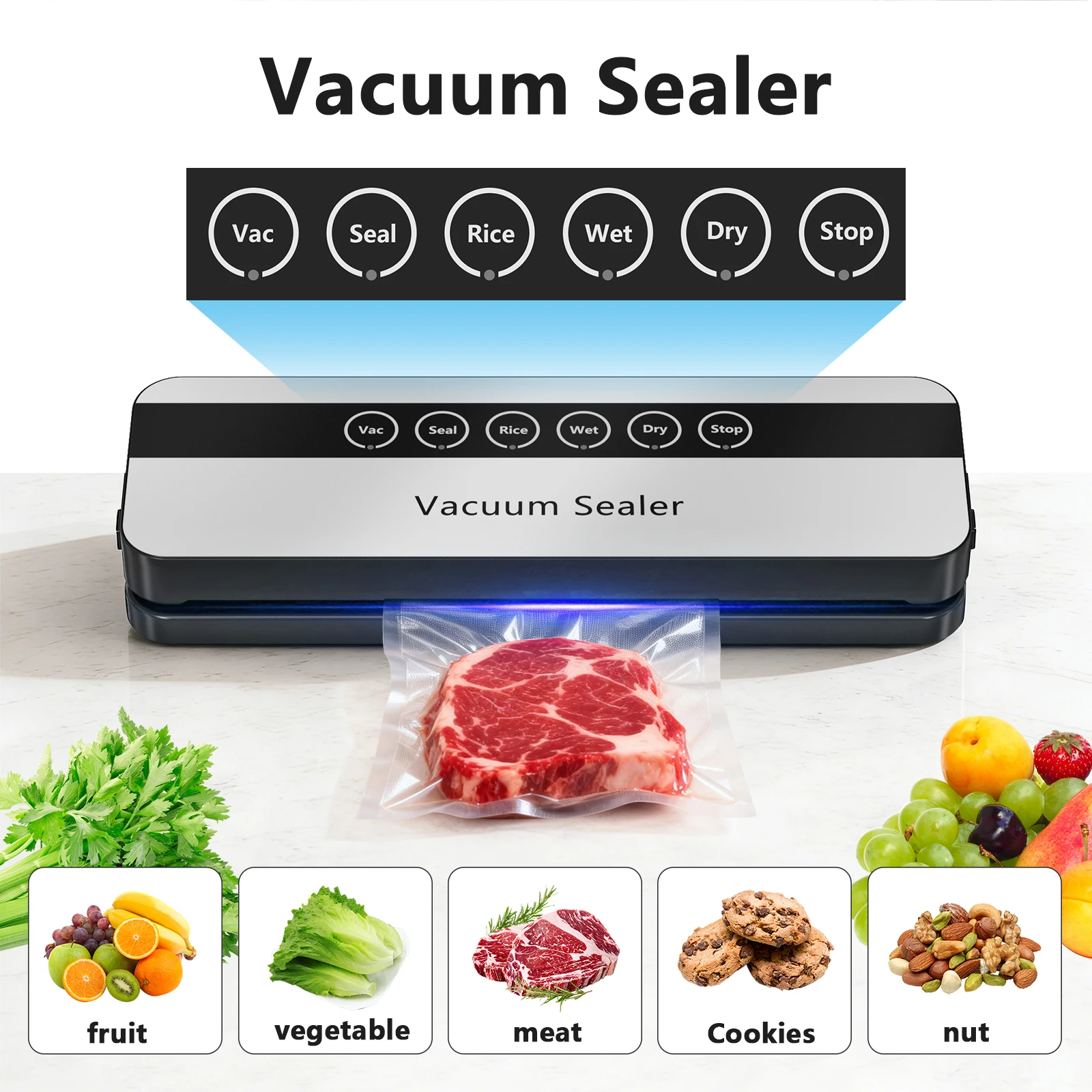 

Household Vacuum Sealing Machine is Designed With low Noise and is easy to clean making it very suitable for preserving frozen