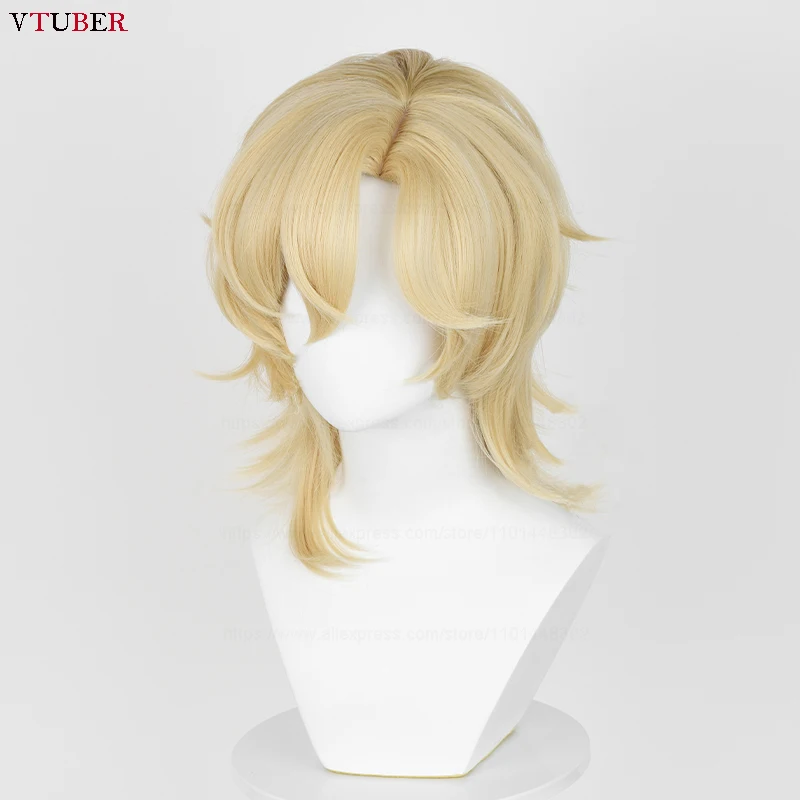 Aventurine Cosplay Wig Game HSR Aventurine Short Golden Heat Resistant Synthetic Hair Halloween Party Wigs + Wig Cap