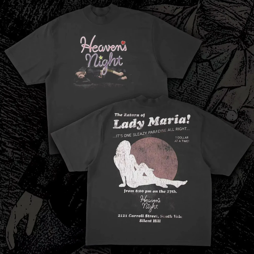 Silent Hill 100% Cotton Printed T-Shirt Black Horror Game Streetwear Gothic Style 100% Cotton T-Shirt All Seasons T-Shirt