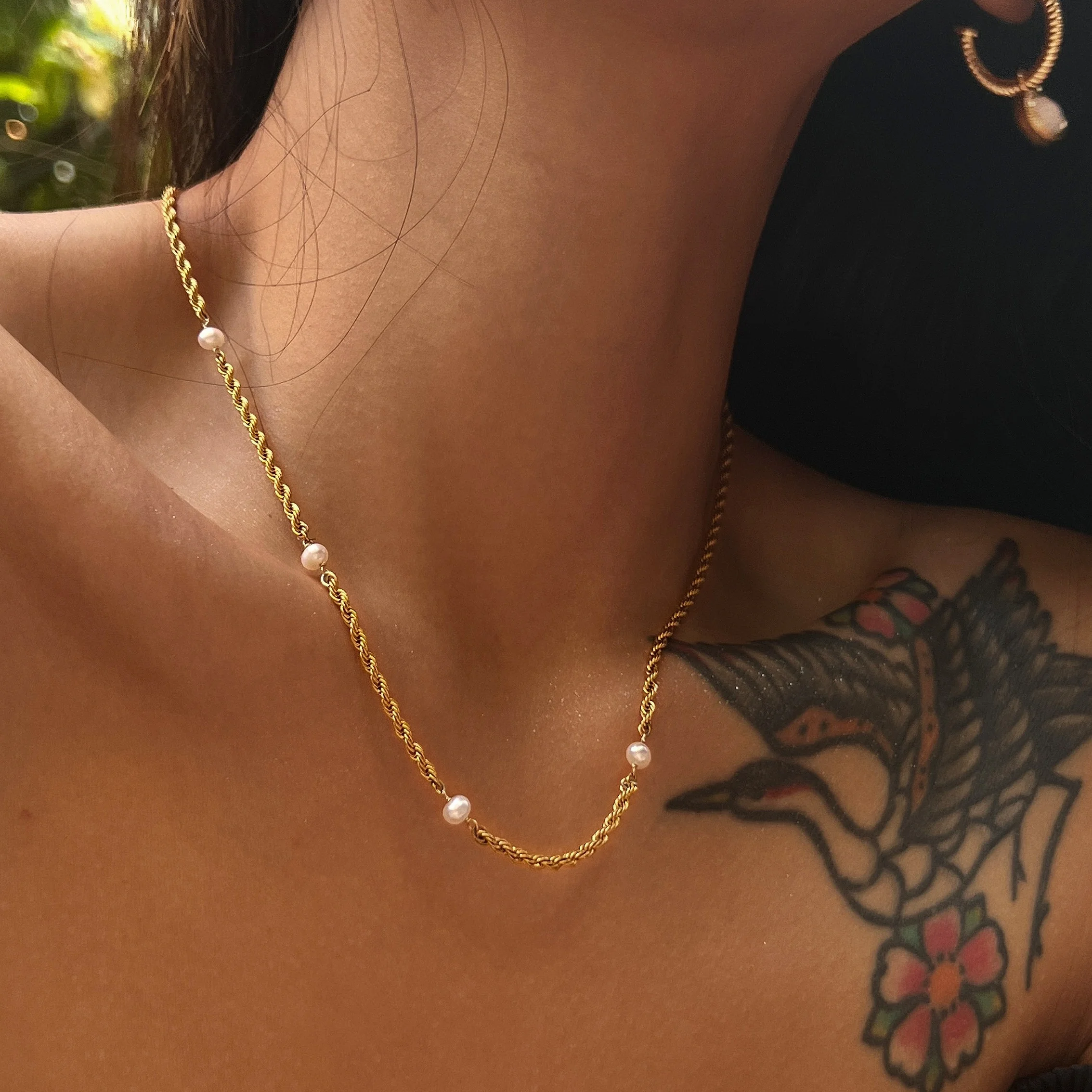 

DASEIN New Ins 18k Gold Plated Natural Pearl Twist Chain Necklace Tarnish Free Stainless Steel Waterproof Jewelry Women