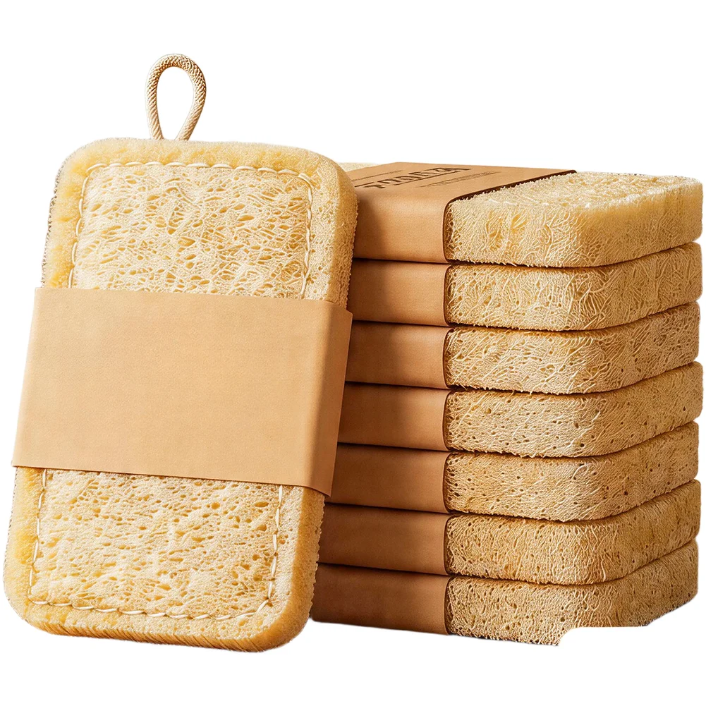 Plant Derived Loofah Sponge for Conscious For Kitchen Dishwashing 8x13cm Size for beige Color 4 pack 8 pack Available