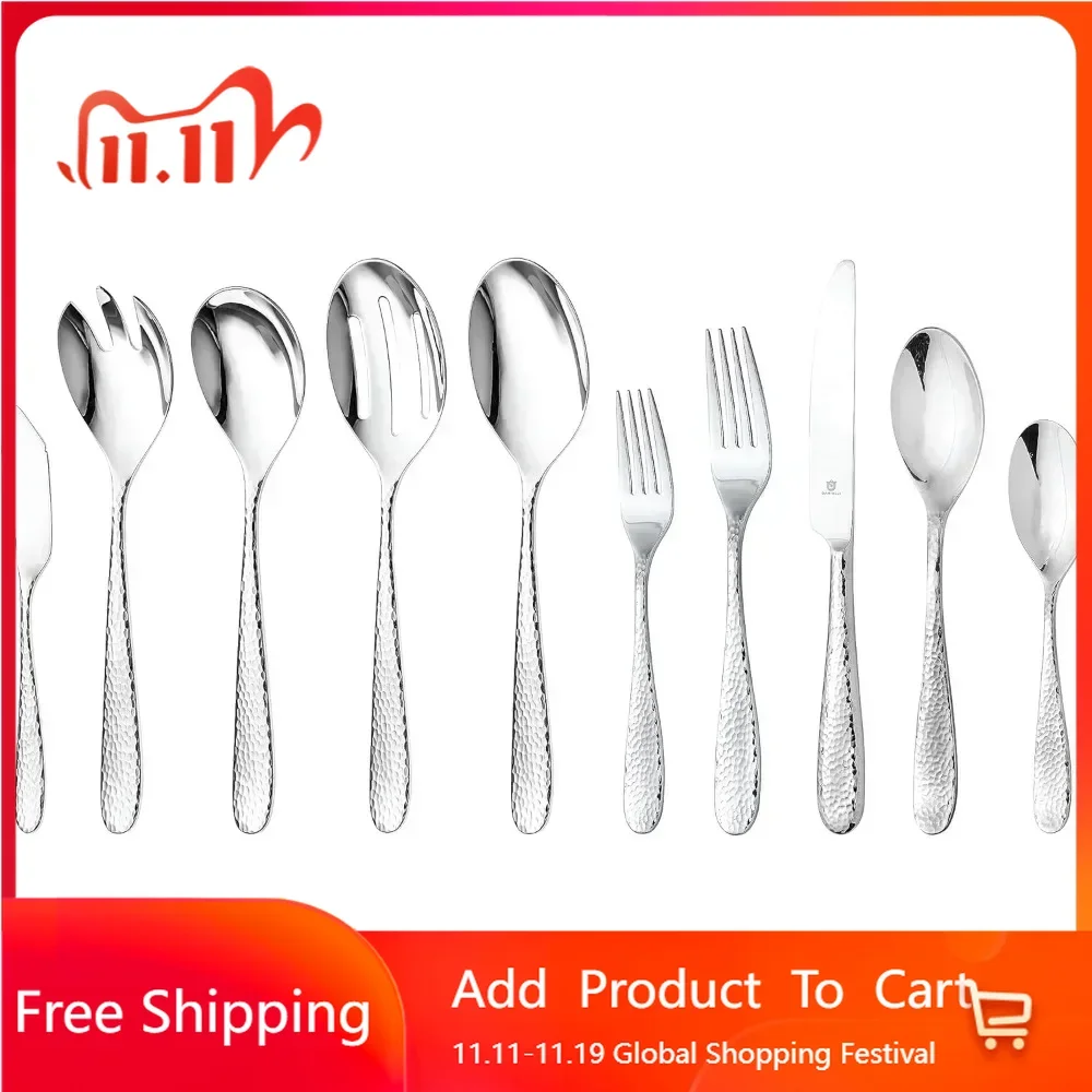 Dinner Set 45 Piece Silverware Set For 8 Stainless Steel Cutlery Dinnerware Sets Mirror-Polished Dishwasher Safe Cutlery Fork