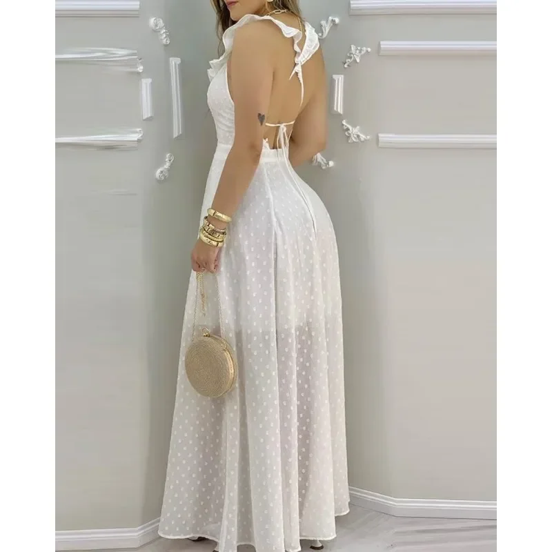 2024春夏新作 レディース 無地 セクシー スリング バックレス ワンピース