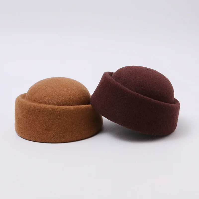 gift-women-retro-pillbox-hat-85-wool-round-crown-solid-color-soft-stylish-fall-winter-outdoor-headwear-fashion