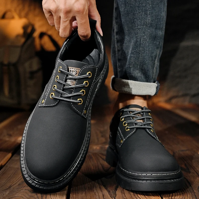 Fashion Men's Leather Shoes England Style Formal Shoes for Man Non Slip Ankle Boots Outdoor Waterproof Casual Tim Work Land Shoe