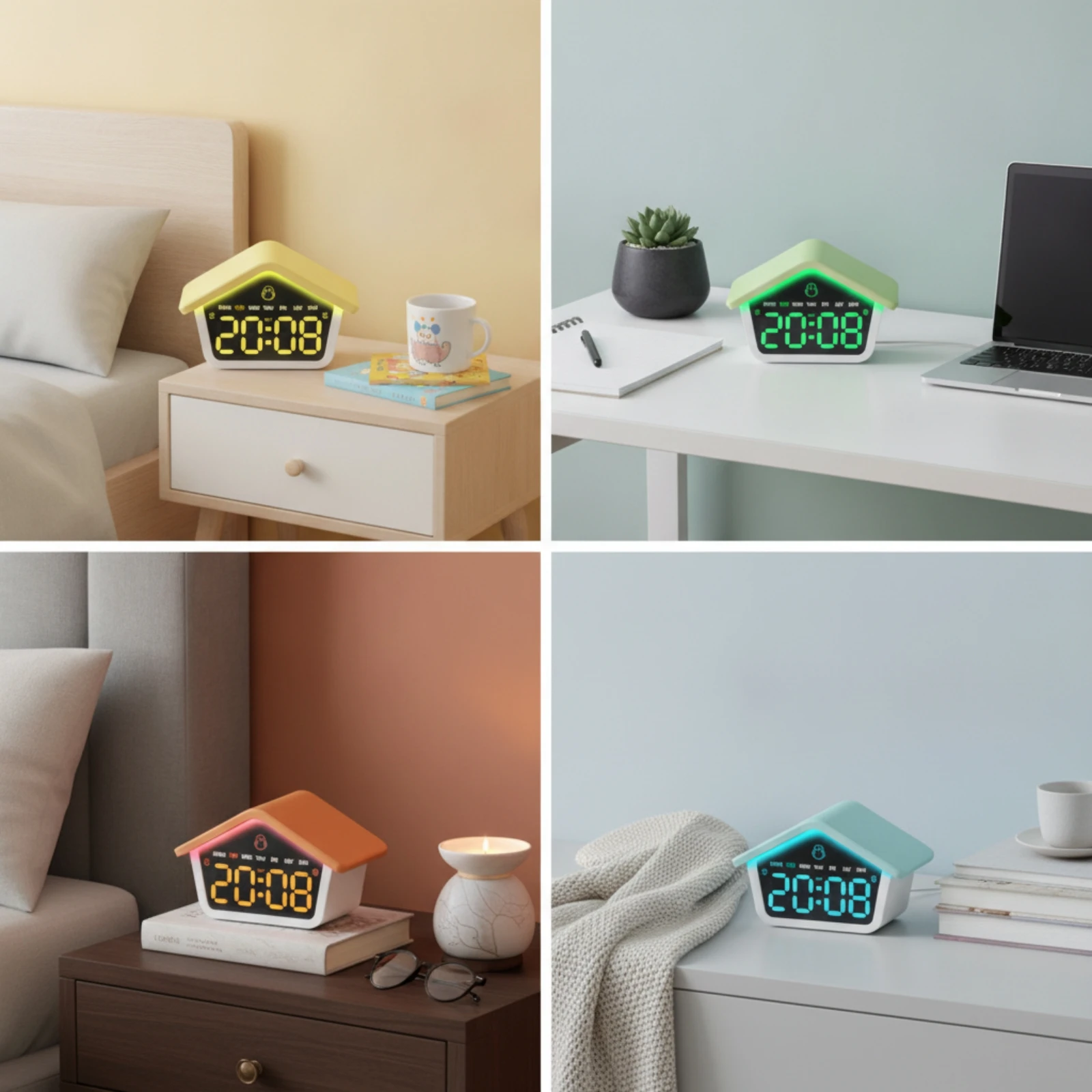 Mini House Alarm Clock Easy-to-Read LED Digital Alarm Clock Timepiece Playful Aesthetic for Children, Desk, Bedroom
