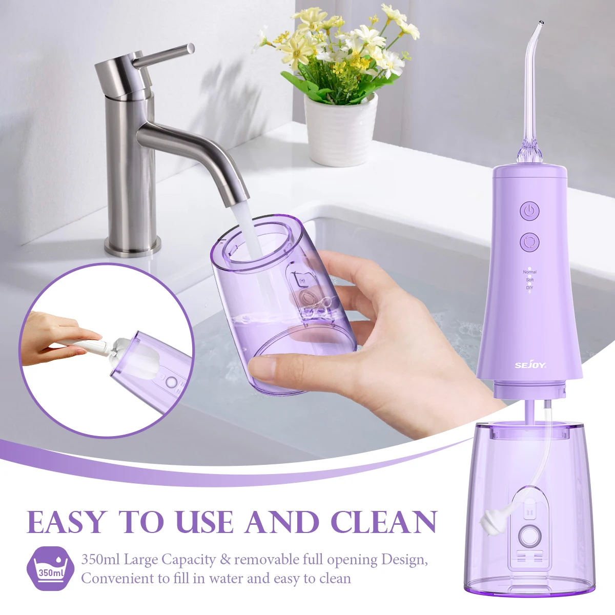 SEjOY Dental Oral lrrigator UsBRechargeable Teeth cleaner PortableDental Water Flosser 3 Modes IPX7Mouth washing Machine 350ml